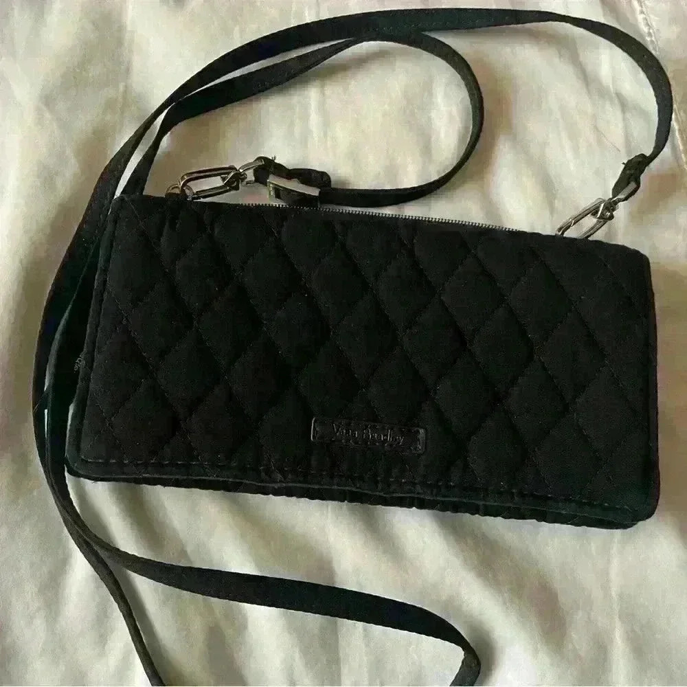 Vera Bradley Black Fold & Zip Protection Wallet with strap - Picture 1 of 6